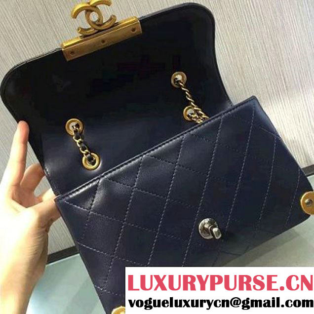 Chanel Calfskin Small Flap Bag A93514 Deep Blue F/W 2016 (2A143-6092105 )