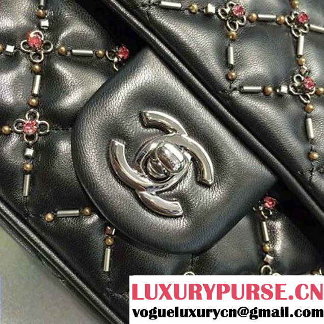 Chanel Lambskin, Embroideries & Ruthenium Metal Flap Bag A01112 2016 (2A143-6092601 )