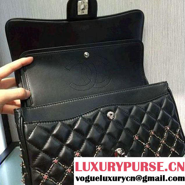 Chanel Lambskin, Embroideries & Ruthenium Metal Flap Bag A01112 2016 (2A143-6092601 )