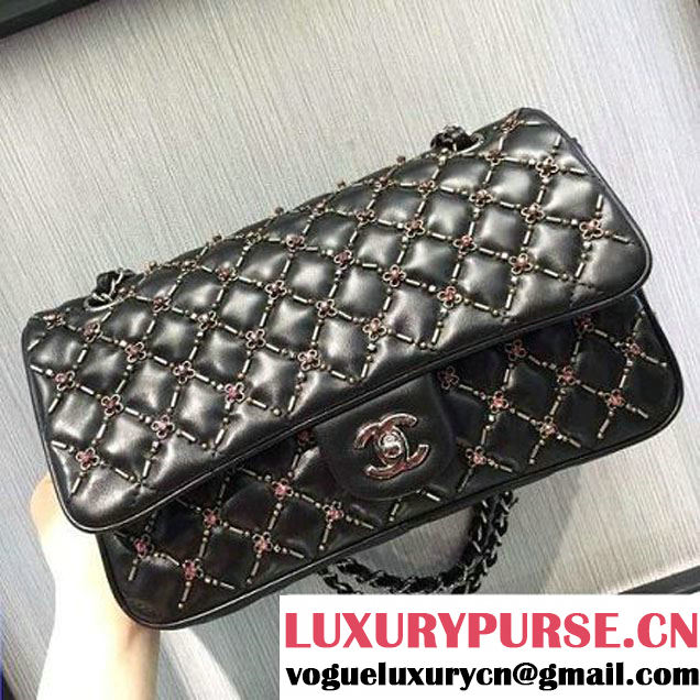 Chanel Lambskin, Embroideries & Ruthenium Metal Flap Bag A01112 2016 (2A143-6092601 )