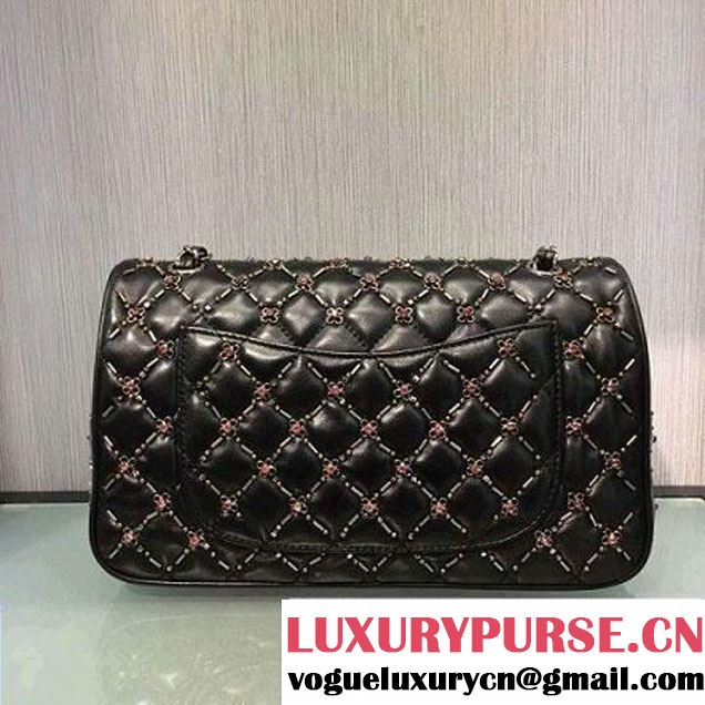 Chanel Lambskin, Embroideries & Ruthenium Metal Flap Bag A01112 2016 (2A143-6092601 )