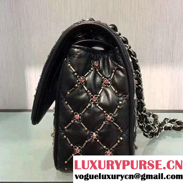 Chanel Lambskin, Embroideries & Ruthenium Metal Flap Bag A01112 2016 (2A143-6092601 )
