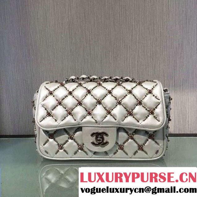 Chanel Metallic Lambskin, Embroideries & Ruthenium Metal Small Flap Bag Silver A69900 2016 (2A143-6092602 )