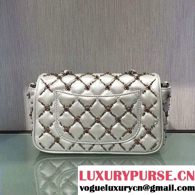 Chanel Metallic Lambskin, Embroideries & Ruthenium Metal Small Flap Bag Silver A69900 2016 (2A143-6092602 )