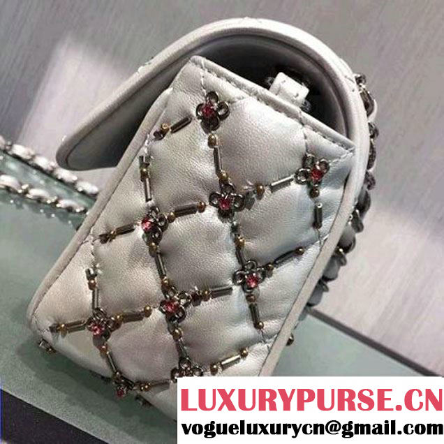Chanel Metallic Lambskin, Embroideries & Ruthenium Metal Small Flap Bag Silver A69900 2016 (2A143-6092602 )