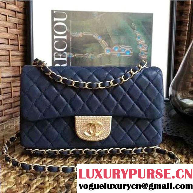 Chanel Pearl Calfskin & Light Gold Metal Flap Bag Blue 2016 (1A086-6092609 )