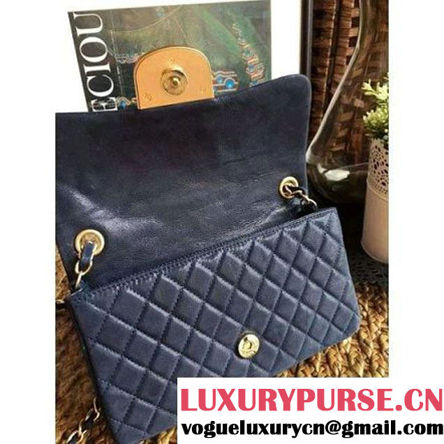 Chanel Pearl Calfskin & Light Gold Metal Flap Bag Blue 2016 (1A086-6092609 )