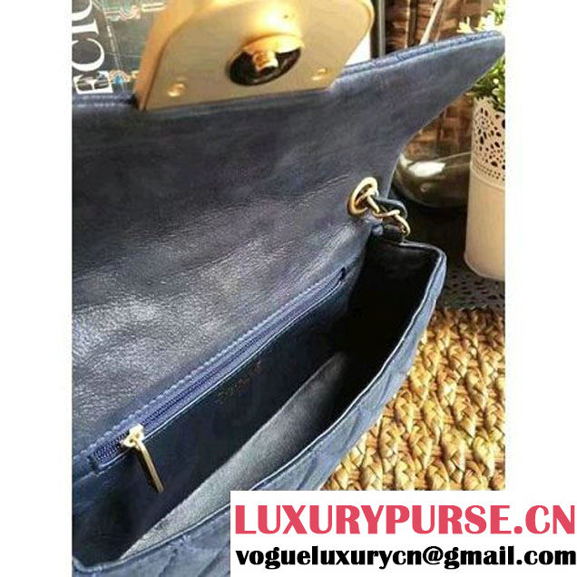 Chanel Pearl Calfskin & Light Gold Metal Flap Bag Blue 2016 (1A086-6092609 )