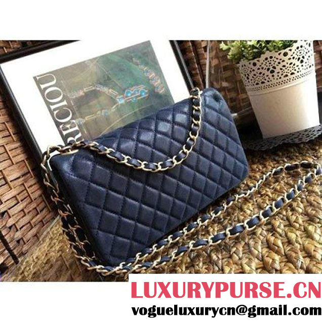 Chanel Pearl Calfskin & Light Gold Metal Flap Bag Blue 2016 (1A086-6092609 )