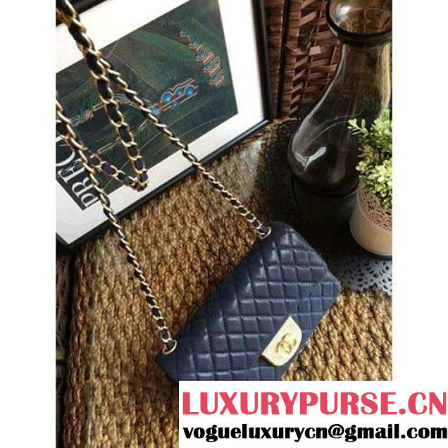 Chanel Pearl Calfskin & Light Gold Metal Flap Bag Blue 2016 (1A086-6092609 )
