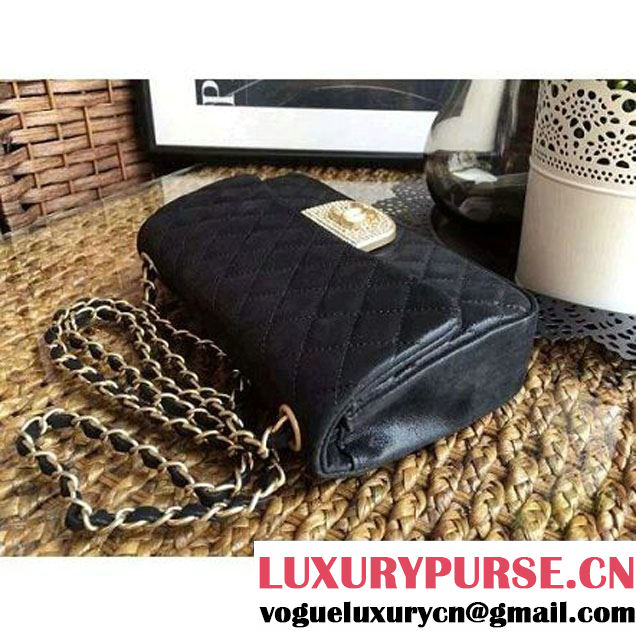 Chanel Pearl Calfskin & Light Gold Metal Flap Bag Black 2016 (1A086-6092610 )