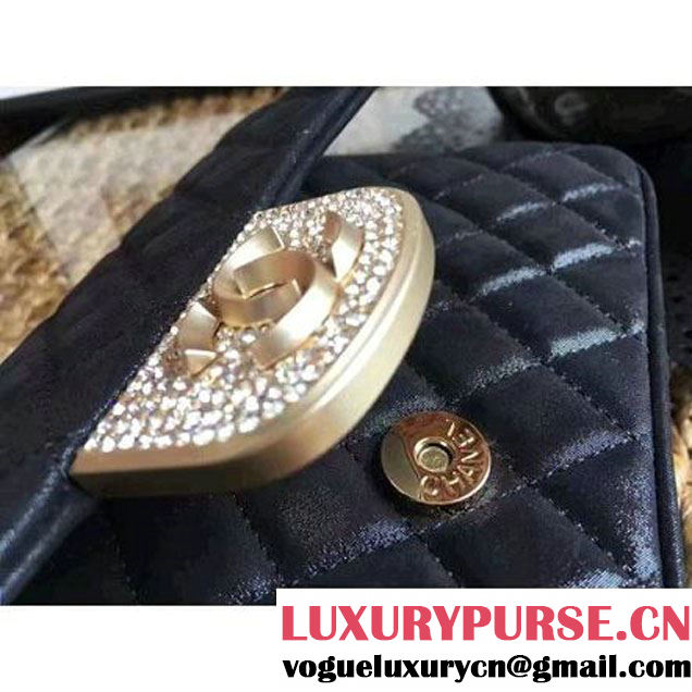 Chanel Pearl Calfskin & Light Gold Metal Flap Bag Black 2016 (1A086-6092610 )
