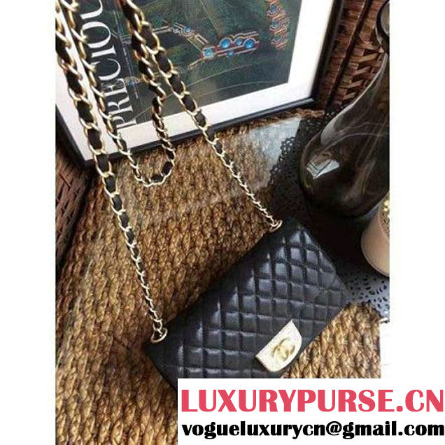 Chanel Pearl Calfskin & Light Gold Metal Flap Bag Black 2016 (1A086-6092610 )