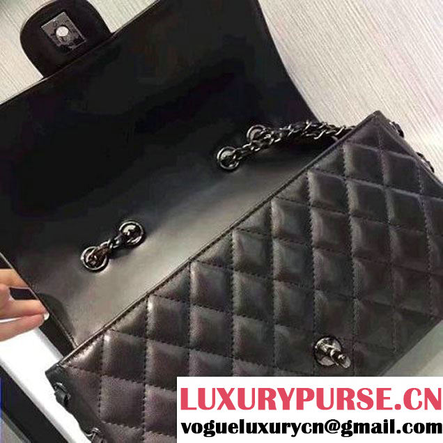 Chanel Black Calfskin & Ruthenium Metal Medium Flap Bag A98749 F/W 2016 (2A143-6100829 )