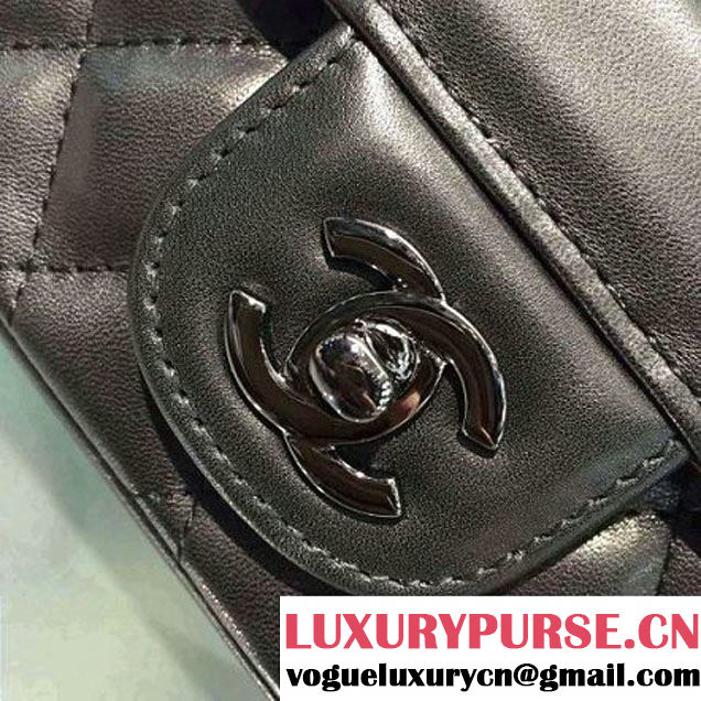 Chanel Black Calfskin & Ruthenium Metal Medium Flap Bag A98749 F/W 2016 (2A143-6100829 )