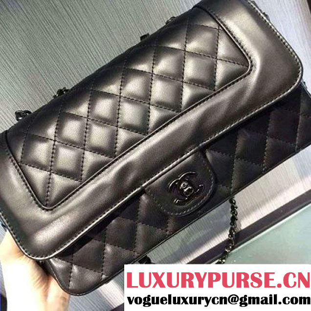 Chanel Black Calfskin & Ruthenium Metal Medium Flap Bag A98749 F/W 2016 (2A143-6100829 )