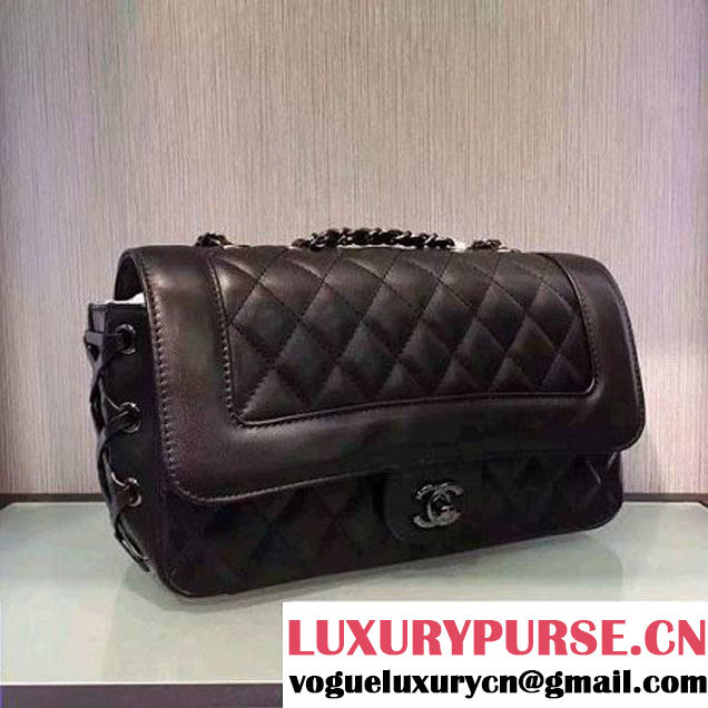 Chanel Black Calfskin & Ruthenium Metal Medium Flap Bag A98749 F/W 2016 (2A143-6100829 )