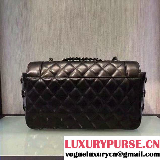 Chanel Black Calfskin & Ruthenium Metal Medium Flap Bag A98749 F/W 2016 (2A143-6100829 )