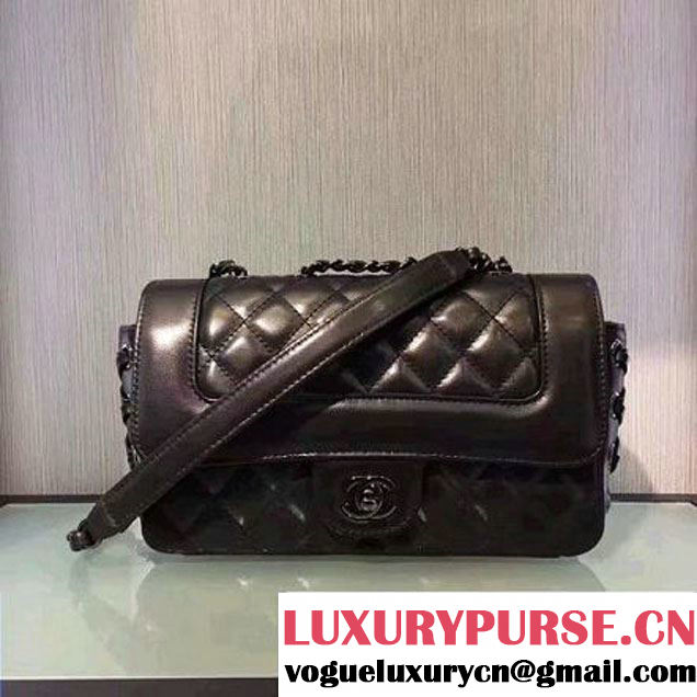 Chanel Black Calfskin & Ruthenium Metal Small Flap Bag A98749 F/W 2016 (2A143-6100830 )