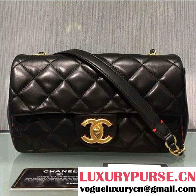 Chanel Lambskin & Gold Metal Flap Bag A93592 Black/Red F/W 2016 (2A143-6101713 )