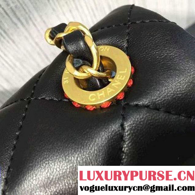 Chanel Lambskin & Gold Metal Flap Bag A93592 Black/Red F/W 2016 (2A143-6101713 )