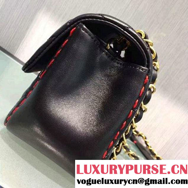 Chanel Lambskin & Gold Metal Flap Bag A93592 Black/Red F/W 2016 (2A143-6101713 )