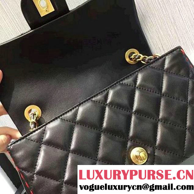 Chanel Lambskin & Gold Metal Flap Bag A93592 Black/Red F/W 2016 (2A143-6101713 )