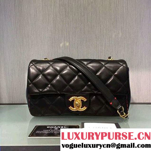 Chanel Lambskin & Gold Metal Flap Bag A93592 Black/Red F/W 2016 (2A143-6101713 )