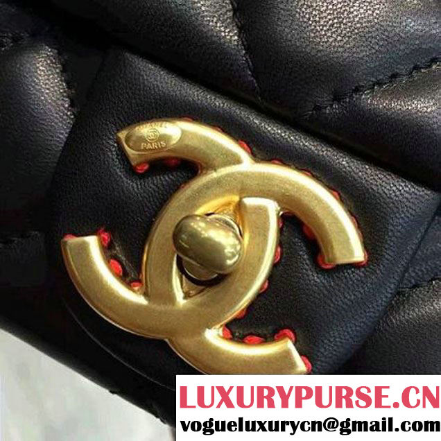 Chanel Lambskin & Gold Metal Flap Bag A93592 Black/Red F/W 2016 (2A143-6101713 )