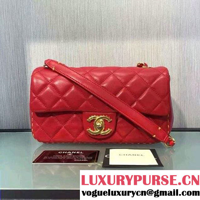 Chanel Lambskin & Gold Metal Flap Bag A93592 Red/White F/W 2016 (1A145-6101714 )