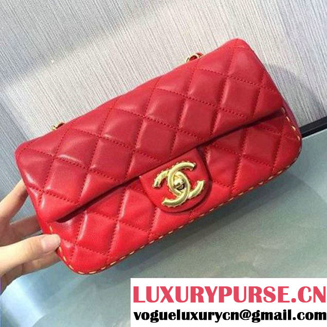 Chanel Lambskin & Gold Metal Flap Bag A93592 Red/White F/W 2016 (1A145-6101714 )