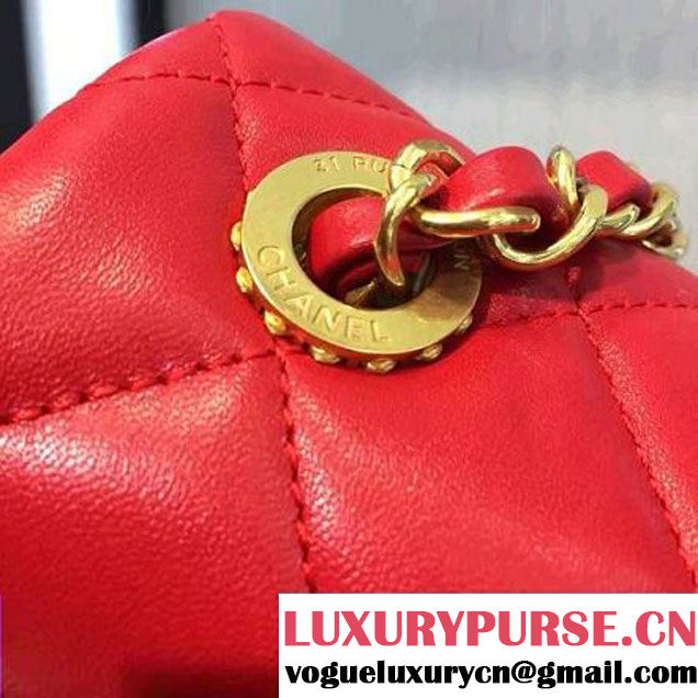 Chanel Lambskin & Gold Metal Flap Bag A93592 Red/White F/W 2016 (1A145-6101714 )