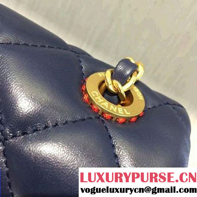 Chanel Lambskin & Gold Metal Flap Bag A93592 Navy/Red F/W 2016 (2A143-6101716 )