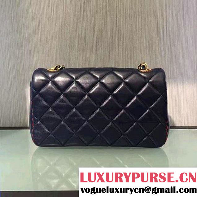 Chanel Lambskin & Gold Metal Flap Bag A93592 Navy/Red F/W 2016 (2A143-6101716 )