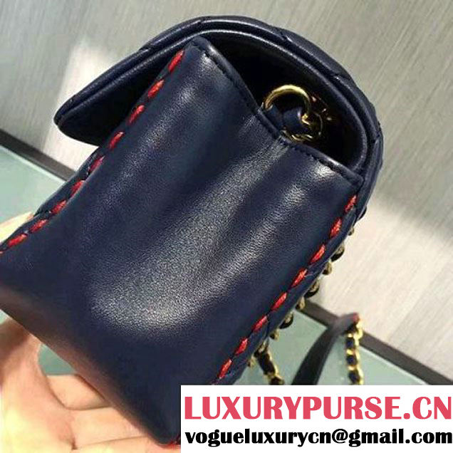 Chanel Lambskin & Gold Metal Flap Bag A93592 Navy/Red F/W 2016 (2A143-6101716 )