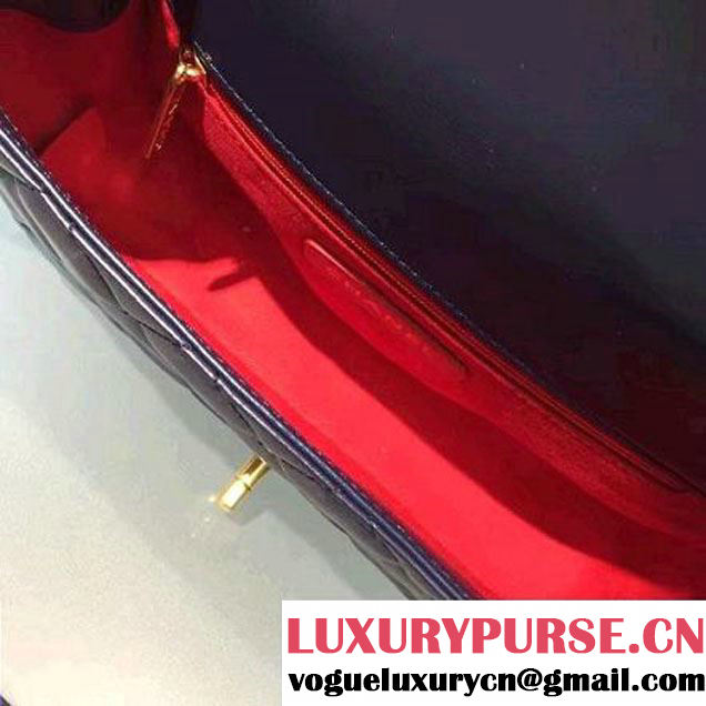 Chanel Lambskin & Gold Metal Flap Bag A93592 Navy/Red F/W 2016 (2A143-6101716 )