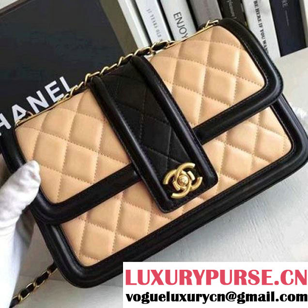 Chanel Lambskin alfskin Small Elegant CC Flap Bag A91365 Apricot/Black 2016 (KN-6101720 )