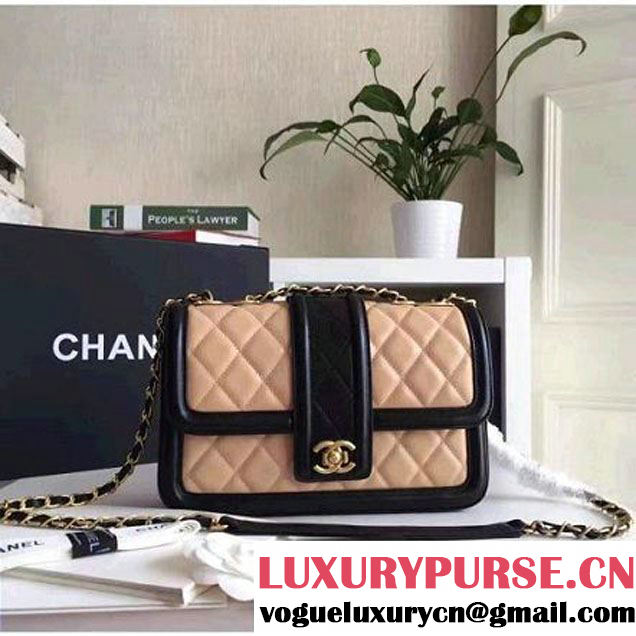 Chanel Lambskin alfskin Small Elegant CC Flap Bag A91365 Apricot/Black 2016 (KN-6101720 )