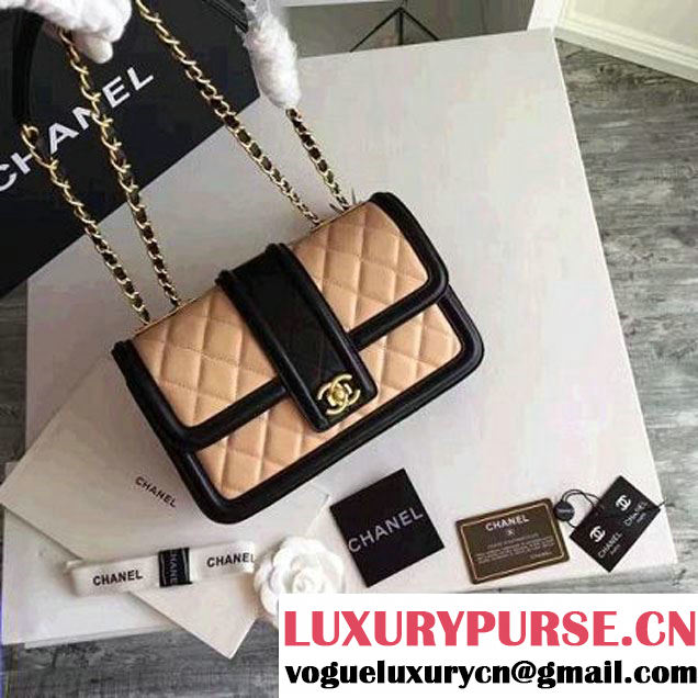 Chanel Lambskin alfskin Small Elegant CC Flap Bag A91365 Apricot/Black 2016 (KN-6101720 )