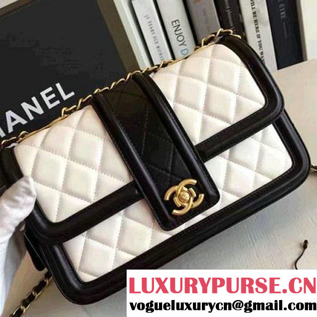 Chanel Lambskin alfskin Small Elegant CC Flap Bag A91365 White/Black 2016 (KN-6101722 )