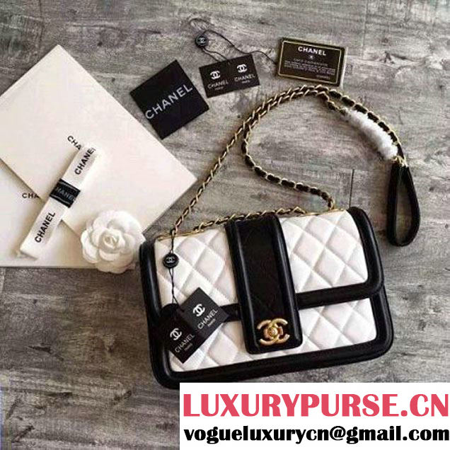 Chanel Lambskin alfskin Small Elegant CC Flap Bag A91365 White/Black 2016 (KN-6101722 )