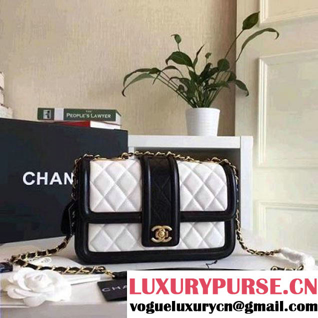 Chanel Lambskin alfskin Small Elegant CC Flap Bag A91365 White/Black 2016 (KN-6101722 )