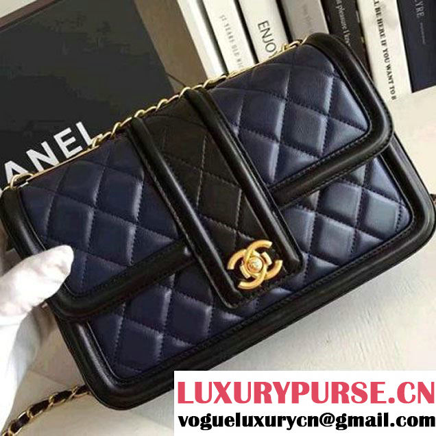 Chanel Lambskin alfskin Small Elegant CC Flap Bag A91365 Navy/Black 2016 (KN-6101723 )