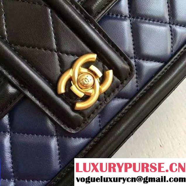 Chanel Lambskin alfskin Small Elegant CC Flap Bag A91365 Navy/Black 2016 (KN-6101723 )