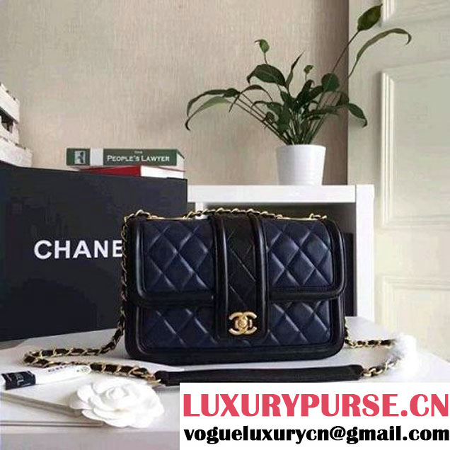 Chanel Lambskin alfskin Small Elegant CC Flap Bag A91365 Navy/Black 2016 (KN-6101723 )