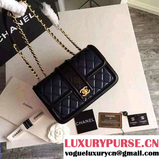 Chanel Lambskin alfskin Small Elegant CC Flap Bag A91365 Navy/Black 2016 (KN-6101723 )