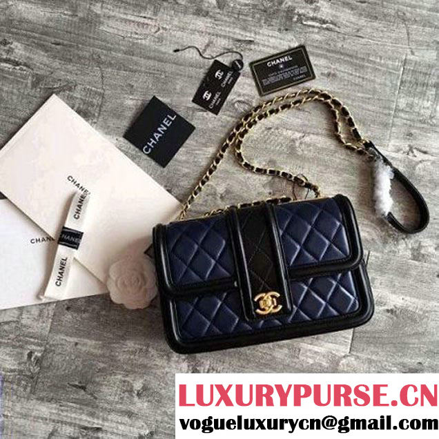 Chanel Lambskin alfskin Small Elegant CC Flap Bag A91365 Navy/Black 2016 (KN-6101723 )