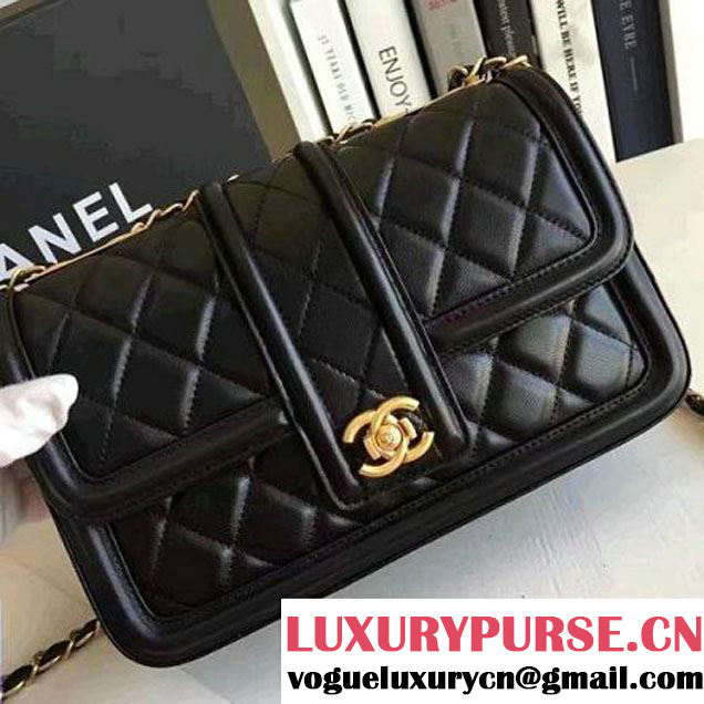 Chanel Lambskin alfskin Small Elegant CC Flap Bag A91365 Black 2016 (KN-6101725 )