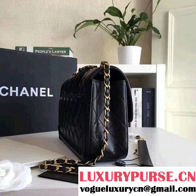 Chanel Lambskin alfskin Small Elegant CC Flap Bag A91365 Black 2016 (KN-6101725 )