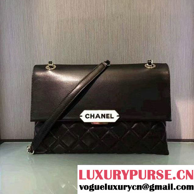 Chanel Lambskin & Gold Metal Retro Label Flap Bag A93627 Black F/W 2016 (2A143-6111704 )